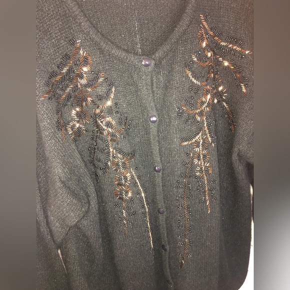 Karen Scott Evening | Women’s Black Cardigan Sweater with Bead Embellishments - Picture 4 of 10